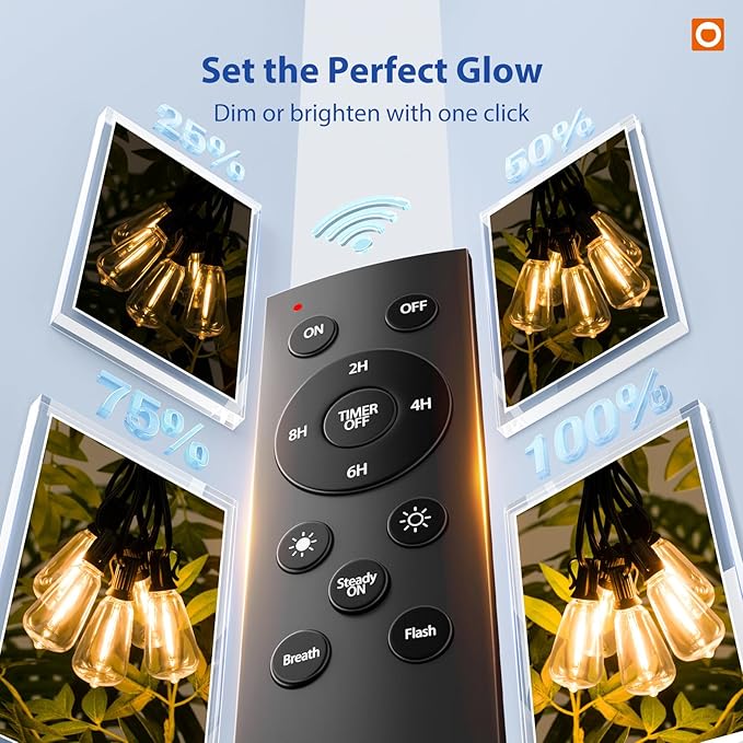 addlon 100FT(50FT*2) LED Outdoor String Lights with Remote Waterproof Patio Lights with Shatterproof ST38 Replaceable Bulbs, Dimmable Outside Hanging Light Connectable for Porch, Backyard, 2200K