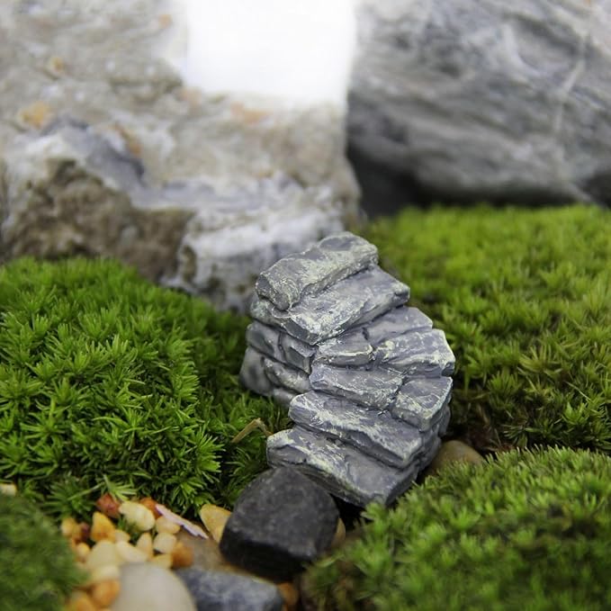 2Pcs Gray Micro Landscaping Decor Bonsai Craft Miniature Resin Bridge Stair Stone Straight Bridge Stairs Stone Steps Garden Fairy Ornament Flower Pot Plant Straight Stairs Outdoor Garden Miniatures