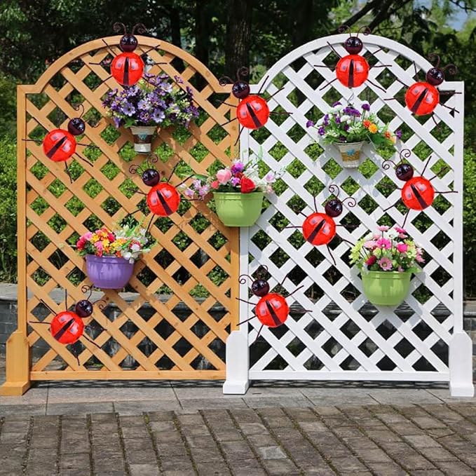 MACLARONX Metal Ladybugs Garden Fence Yard Art Decor 3D Bulk Cute Ladybirds Wall Sculpture Rustic Outdoor Patio Figurines Backyard Ornaments for Home Decorations (Set of 5)