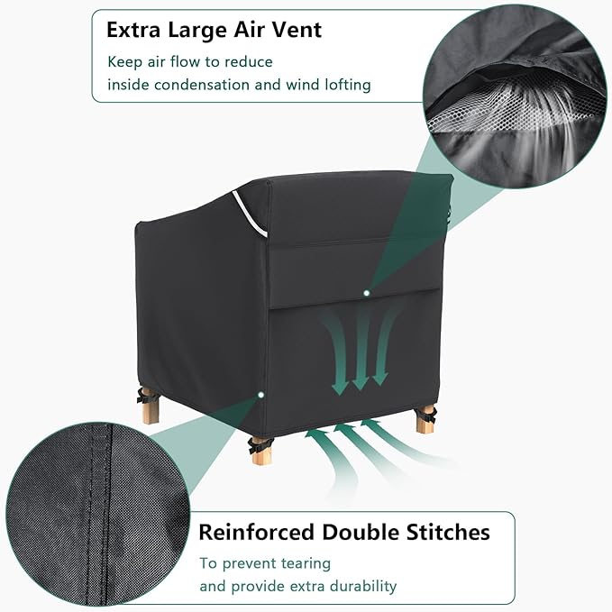 AKEfit Patio Adirondack Chair Covers 2 Pack for Outdoor Waterproof Chairs Size Up to 29Wx30Dx36H inch ,Heavy Duty Outdoor Chair Covers Waterproof for Outdoor Lawn Patio Furniture,Black