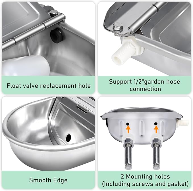 Automatic Water Dispenser for Dog,Stainless Steel Outdoor Dog Water Bowl Dispenser,Auto Refill Water Feeder for Chicken Horse Goat Livestock,Pipe and Brass Valve,1/2" to 3/4" GHT Adapter