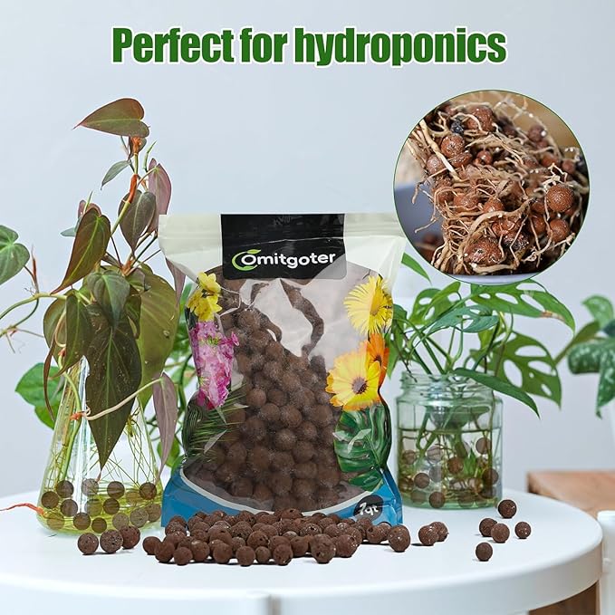 Expanded Clay Pebbles for Plants 1qt, Natural Organic Expanded Grow Media for Hydroponics, Drainage, Decoration, Aquaponics and Other Gardening Essentials