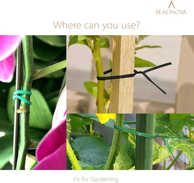 BEADNOVA Twist Tie 328 Feet (100m) Bread Ties Gardening Ties Green Plant Ties Multipurpose Plastic Coated Plant Twist Tie with Cutter for Potted Plants Garden Office and Home