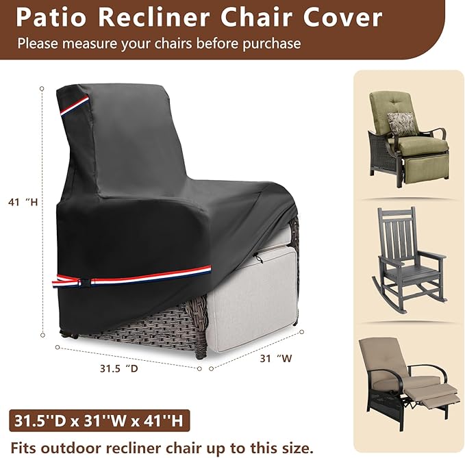 Outdoor Recliner Chair Covers,Patio Swivel Chair Covers,600D Heavy Duty Waterproof Patio Rocking Chairs Cover,Outdoor Furniture Covers for All Weather Protection.Black