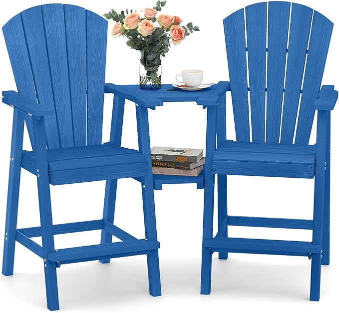Ciokea Tall Adirondack Chairs Set of 2, HDPE Outdoor High Back Adirondack Chair with Double Connecting Tray, Weather Resistant Balcony Chairs for Deck, Lawn, Pool, Backyard, Navy Blue