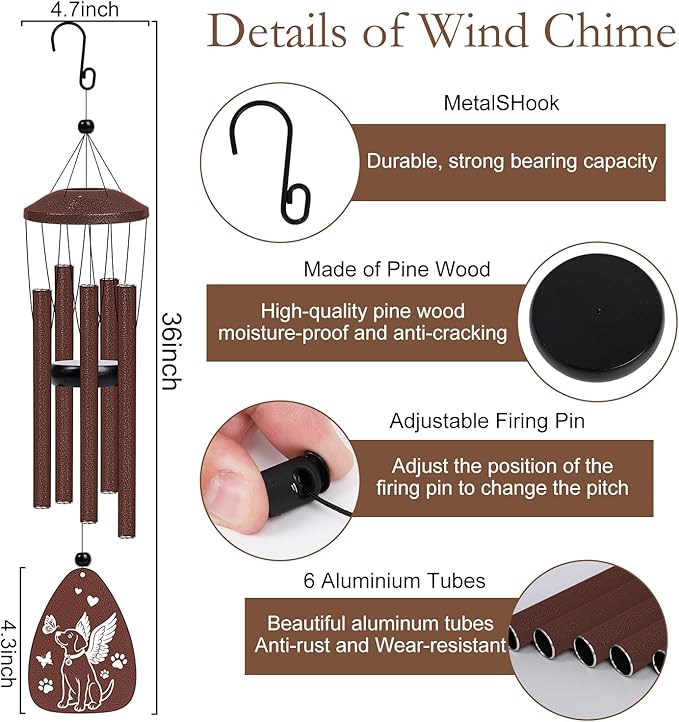 Pet Memorial Gifts for Loss of Dog - Pet Memorial Wind Chimes for Loss of Dogs Pets Sympathy Remembrance Bereavement Gift in Memory of Dog Wind Chimes for Outside Garden Patio Condolence
