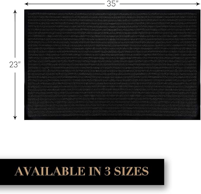 LuxUrux Heavy-Duty Rubber Door Mat - Durable, Indoor/Outdoor, Easy to Clean, Waterproof, Low-Profile Entry Mat for Entry, Patio, Garage - High Traffic (24'' x 36'', Striped Black Design)