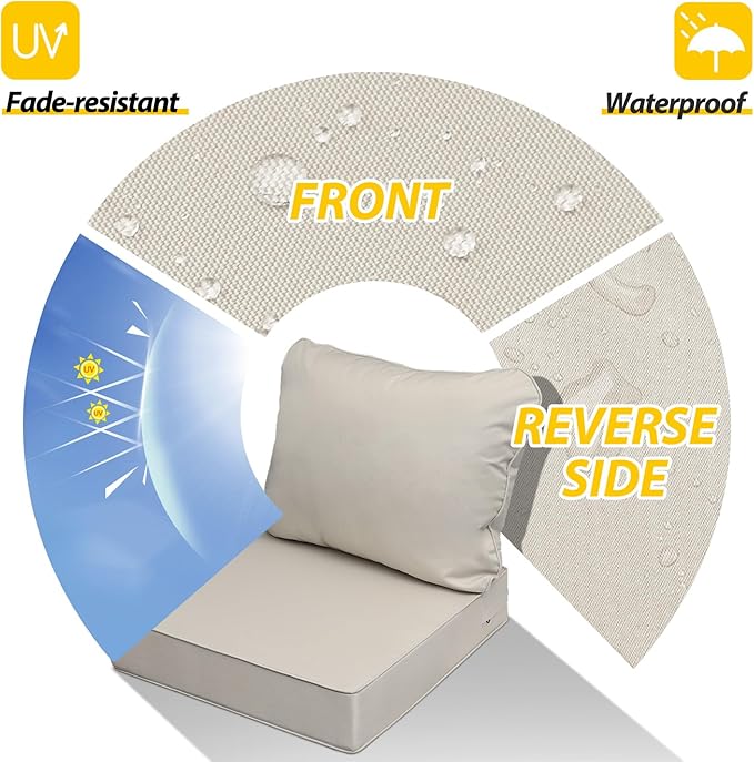 AAAAAcessories Outdoor Seat Cushions for Chairs, Fade-Resistant, Waterproof Patio Furniture Replacement Cushions, 20" x 18" x 3" + 20" x 17", Beige