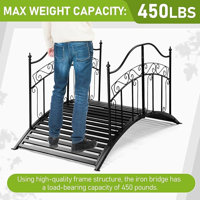 Outvita Metal Garden Bridge for Outdoor, Elegant Decorative Bridge with Powder-Coated Finish and Security Guardrail for Patio Pond Backyard Landscaping (Fairy Tale)