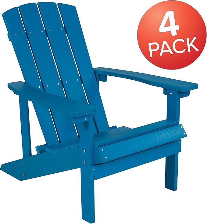 Flash Furniture Charlestown Poly Resin Adirondack Chair - Blue - All Weather - Indoor/Outdoor - Set of 4