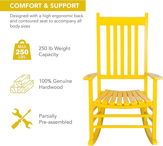 Shine Company Vermont Rocking Chairs, Outdoor Front Porch Rocker Set of 2, Lemon