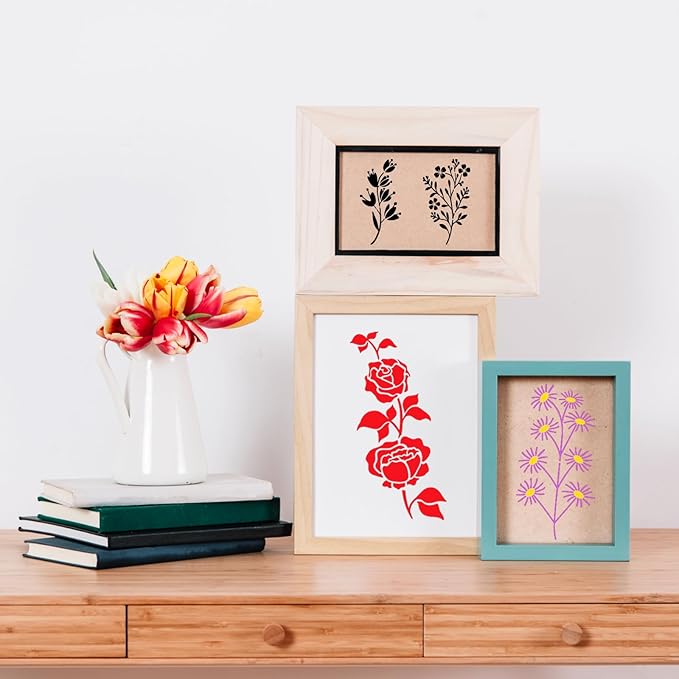 32 Pcs Wildflower Stencils for Painting on Wood, Reusable Flower Leaf Stencils Plastic DIY Craft Drawing Templates Set for Wall Paper Canvas Home Decor