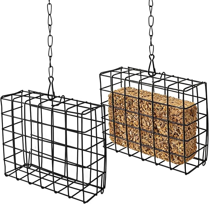 2-Pack Metal Suet Feeder Cage - Easy Fill Wire Mesh for Suet Blocks, Fruit & Birdseeds - Year-Round Outdoor Hanging Bird Feeder