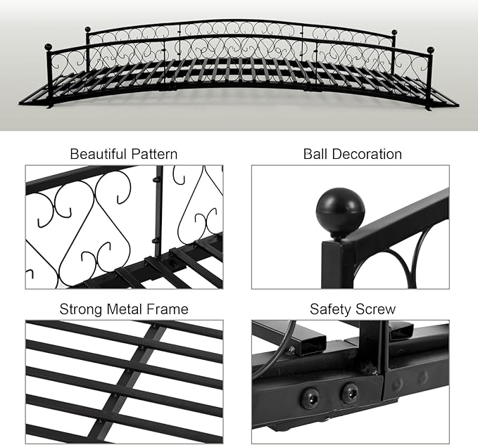 Garturects Metal Garden Bridge 8 FT - Durable Decorative Footbridge with Siderails Large Outdoor Bridges, Weight Capacity 770 lbs for Backyard, Creek, Lawn, Stream