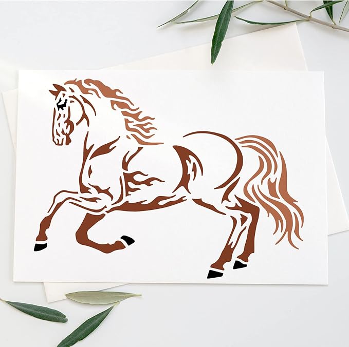 FINGERINSPIRE Horse Stencil 11.7x8.3 inch Horse Drawing Painting Stencils Plastic Horses Stencils Rectangle Reusable Running Horses DIY Home Decor Stencil for Painting on Wood Floor Wall Window