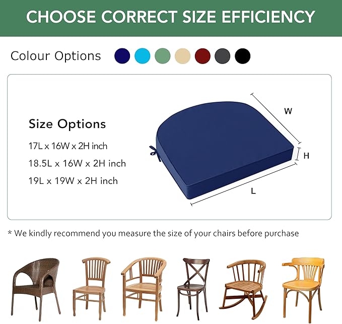 Outdoor Chair Cushions Set of 4: Waterproof & Fade Resistant Patio Furniture Cushions - 17 x 16 x 2 Inch Non Slip Round Corner Seat Cushion Pads with Removable Cover for Garden Yard Lawn, Navy Blue