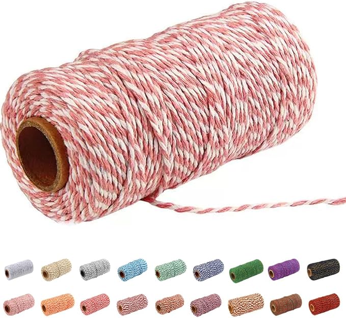 Twine String，328 Feet Pink White Twine for Crafts, Art, Gardening Plants, Gift Wrapping, Christmas Decoration, Packing String(Pink and white)