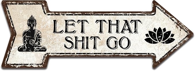 Mukuko Nostalgic Vintage Metal Wall Décor, Let That Shit Go, Inappropriate Funny, 6" x 18" Arrow Metal Signs Wall Art, Decorative Tin Sign Home Decor, Funny Decor, Bathroom Decor, Bathroom Signs
