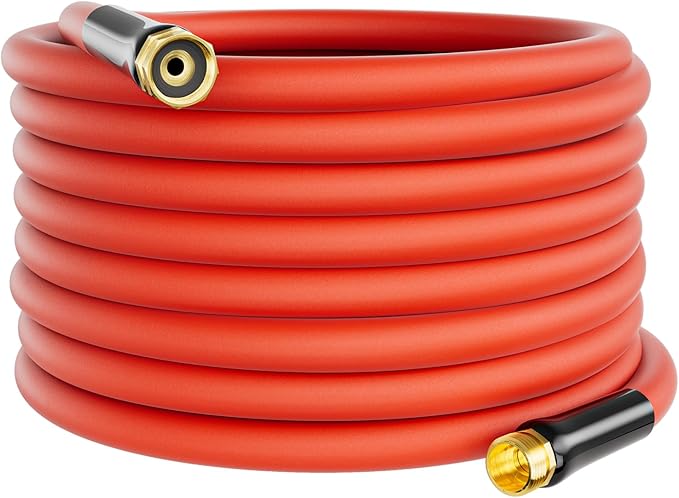 5/8" Hot/Cold Garden Water Hose 75ft, -50℉ to 190℉, Flexible & Lightweight, Heavy Duty Rubber Pipe with 3/4" Brass Fittings for All-weather Outdoor, Yard, Farm, Red