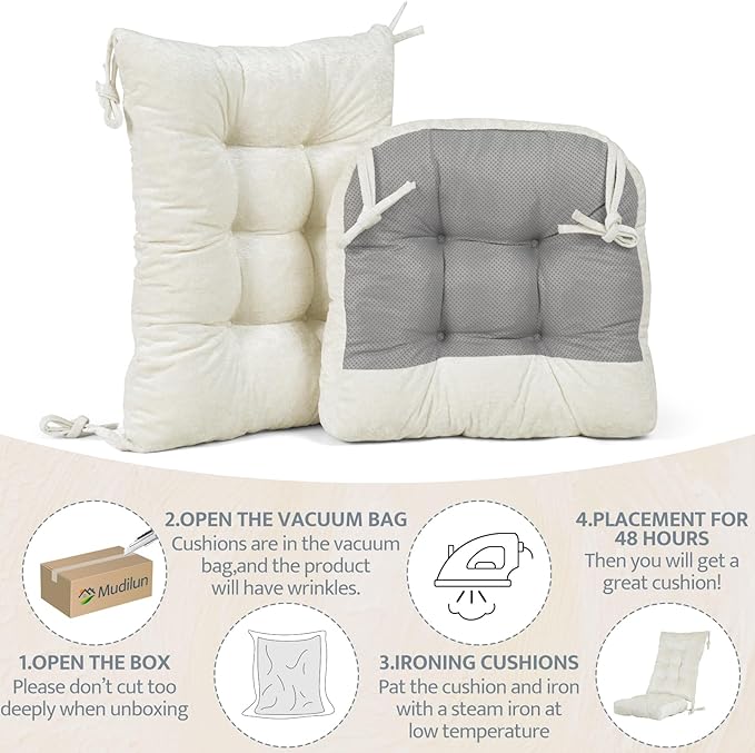 mudilun Rocking Chair Cushion Set - Non-Slip Tufted Rocking Chair Cushions with Ties Soft Indoor/Outdoor Wooden Rocking Chair Seat Pad for Porch Garden Cafe & Nursing
