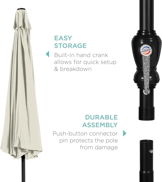 Best Choice Products 10ft Outdoor Steel Polyester Market Patio Umbrella w/Crank, Easy Push Button, Tilt, Table Compatible