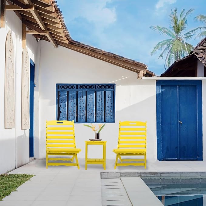 IVY&LANE Portable Xavier-Chairs Set of 2 | Folding-Adirondack-Chair | Wave | HDPE Plastic | Limited Edition | Yellow | All-Weather Resistant | for Outdoor Fire-Pit Patio Lawn Beach Poolside