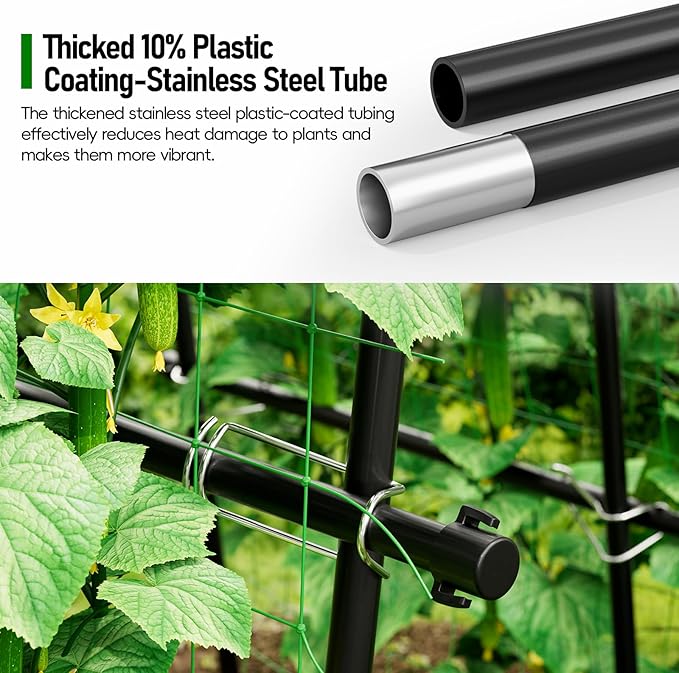 SPECILITE Garden Arch Trellis 88.58" Extra Tall for Climbing Plants Outdoor, Steel Stainless Arched Arbors Tunnel Trellis with Netting, Metal Cable Ties for Cucumber Tomato Pea Vines Fruit
