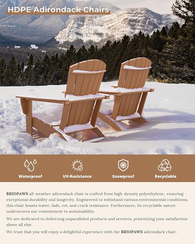 BRIOPAWS Adirondack-Chairs-Set of 4 | Fire Pit Chair | Oversized | HDPE Plastic | Weather Resistant | for Deck Outdoor Poolside Campfire | Teak