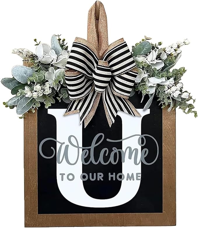 Last Name Front Porch Decor, Welcome Sign Door Wreath, Outdoor Decorations, 26 Letter Hanging Monogram (U) for All Seasons