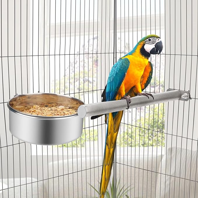 Wontee Pet Food Water Bowl with Clamp Holder Stainless Steel Feeding Cups Feeder for Dog Bird Parrot Cat Rabbit, 2 Packs (XL)