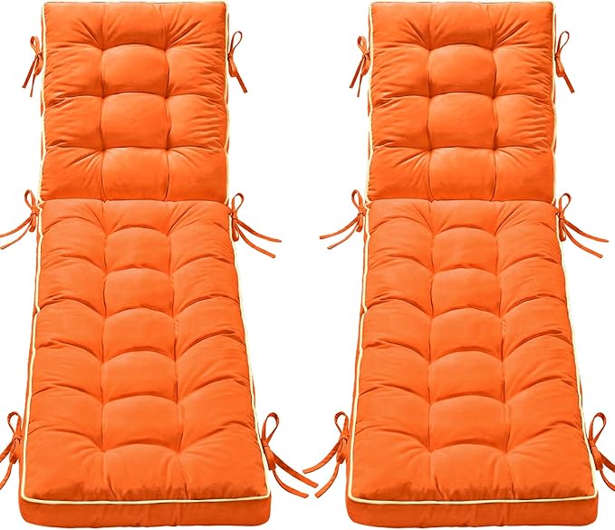 2 Pack 72x21 Inch Folding Chaise Lounge Cushion Quick Dry - Outdoor Sun Lounger Seat Pad with Shredded Foam for Patio Furniture, Deck Chairs, Poolside (SUNSET TANGERINE, 72 INCH × 21 INCH-2 PACK)