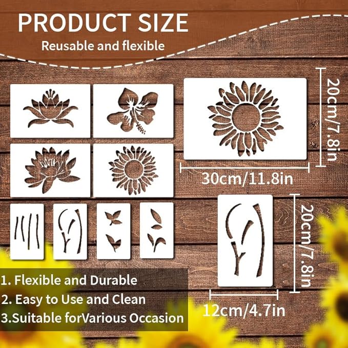 Garden Fence Large Flower Stencils - Reusable Floral Stencil DIY Decoration for Painting on Wood Walls Pattern, Jumbo Sunflower Yard Spray Paint Big Crafts Floor Stencils (C)