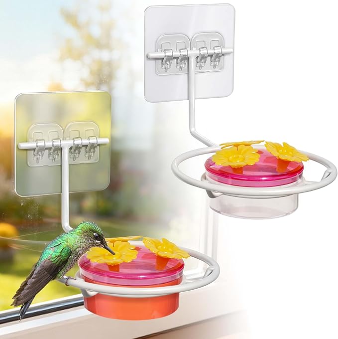 Window Hummingbird Feeders for Outdoors: 2 Pack Hummingbird Feeders for Windows, Easy to Clean and and Refil Nectar - Plastic Humming Bird Feeder with Metal Base & 6 Feeding Ports, Gifts for Mom Dad