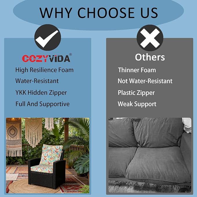 COZYVIDA Outdoor Dining Chair Cushion, Set of 2, 20" x 42",C0 Water-Resistant Breathable Polyester, UV-Resistant 1000+ Hrs, 30D Foam with Recycled Fiber Fill, YKK Zippers, Boho Paisley