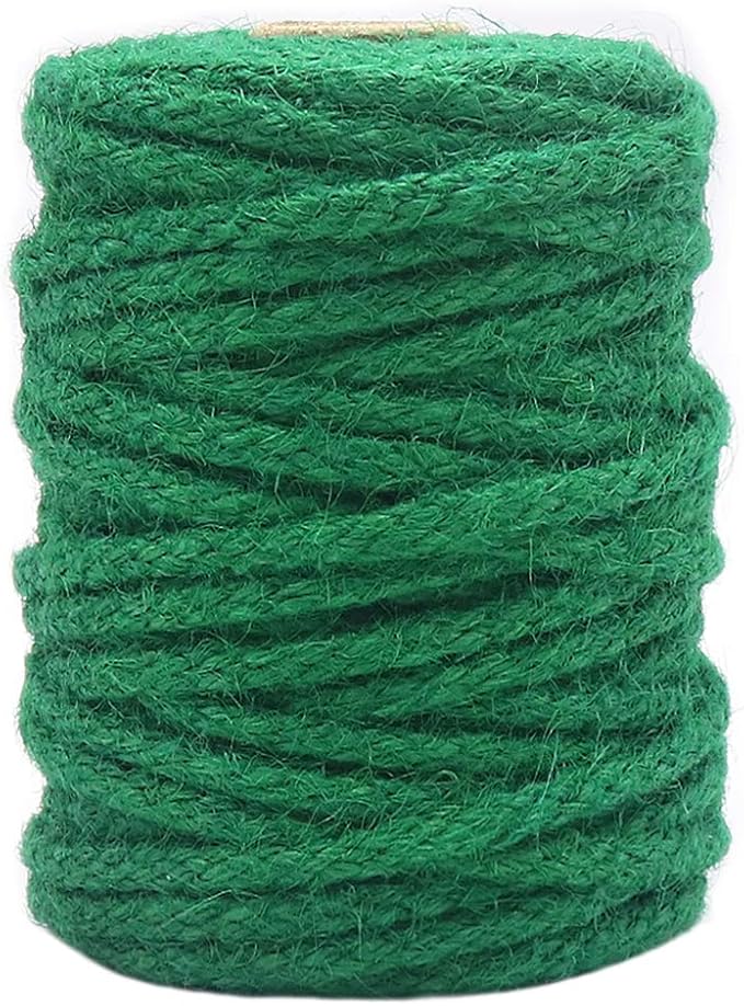 Tenn Well Green Garden Twine, 100 Feet x 5mm Wide Braided Jute Rope for Gardening, Crafting, Packing and Bundling