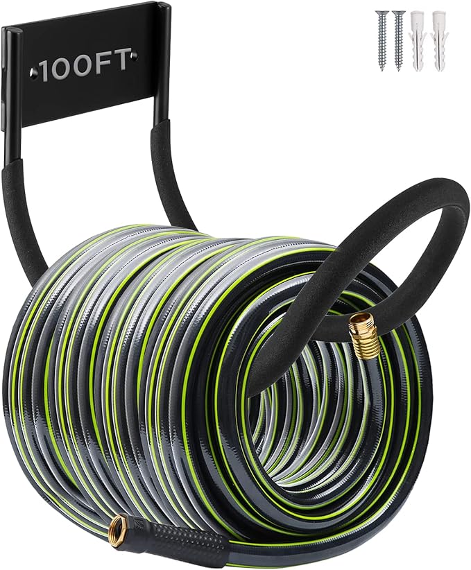 Garden Metal Hose Holder - Hose Hanger Wall Mount Heavy Duty Water Hose Holder Holds Up to 100-125Ft for Outside Garden Hose, Expandable Hose, Hose Reel, Water Hose, Flexable Hose(Round)