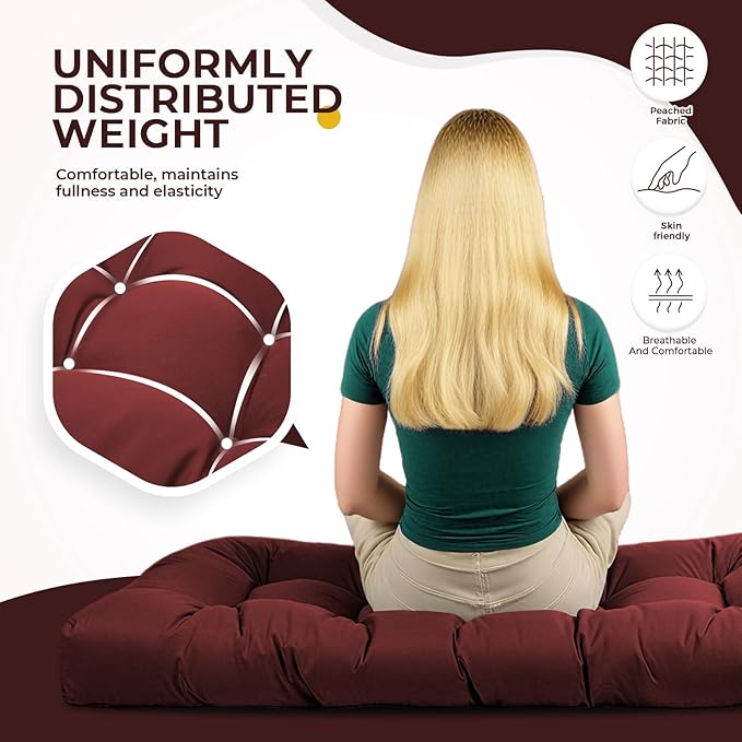 Outdoor Chaise Lounge Chair Cushion 74.4 x 22 x 4.7 Inches Non-Slip Lounge Chair Cushions for Outdoor Furniture with Ties, Patio Recliner Thickened Lounge Cushions for Indoor, Red