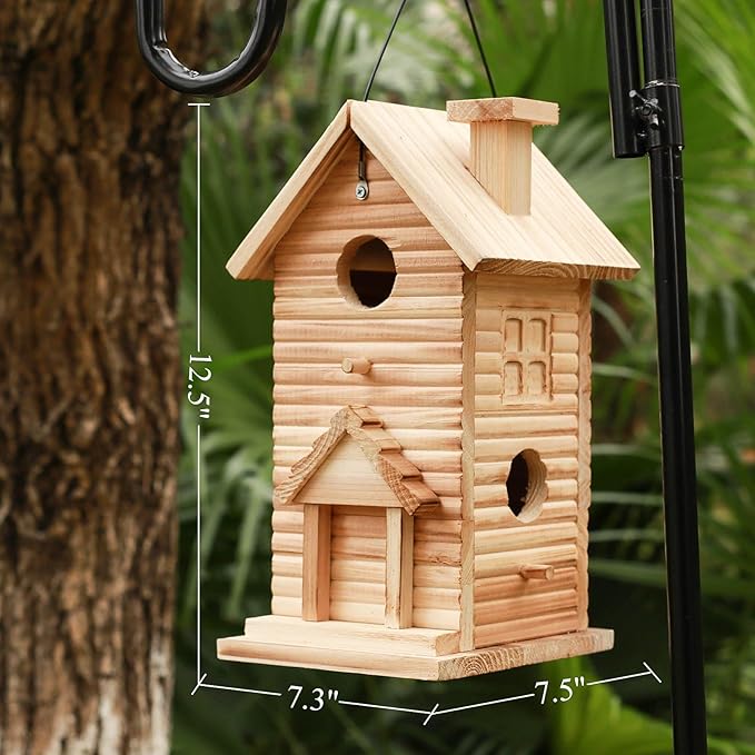 STARSWR Bird House,Outdoor Bird Houses for Outside Clearance,2 Hole Wooden BlueBirdHouse Finch Cardinals Hanging Birdhouse 2 Rooms Nesting Box for Wild Bird Viewing