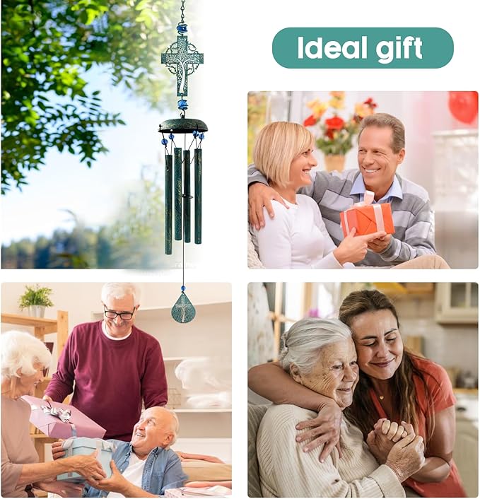 Cross Wind Chimes for Outside, Metal Hanging Wind Chimes, Zen Windchime with Calming Sound for Yard, Balcony, Yoga Room