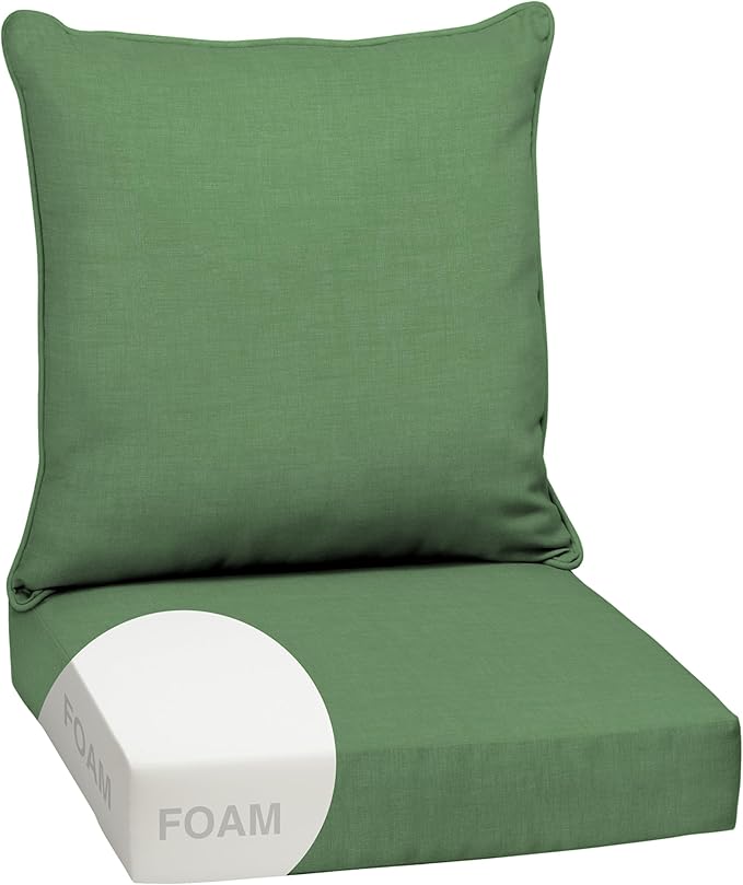 Arden 24x24 Outdoor Foam Deep Seat Cushion Set – Fade-Resistant, Weather-Resistant Outdoor Patio Replacement Cushions Bright Moss Green Leala