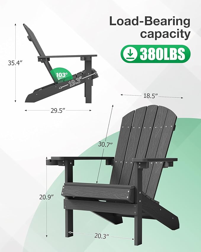 YEFU Adirondack Chairs Set of 6: Plastic Adirondack Chairs - Patio Chairs with Wood Texture - Outdoor Chair HIPS - Lawn Fire Pit Deck Porch Garden Chairs for Adults (Dark Grey)
