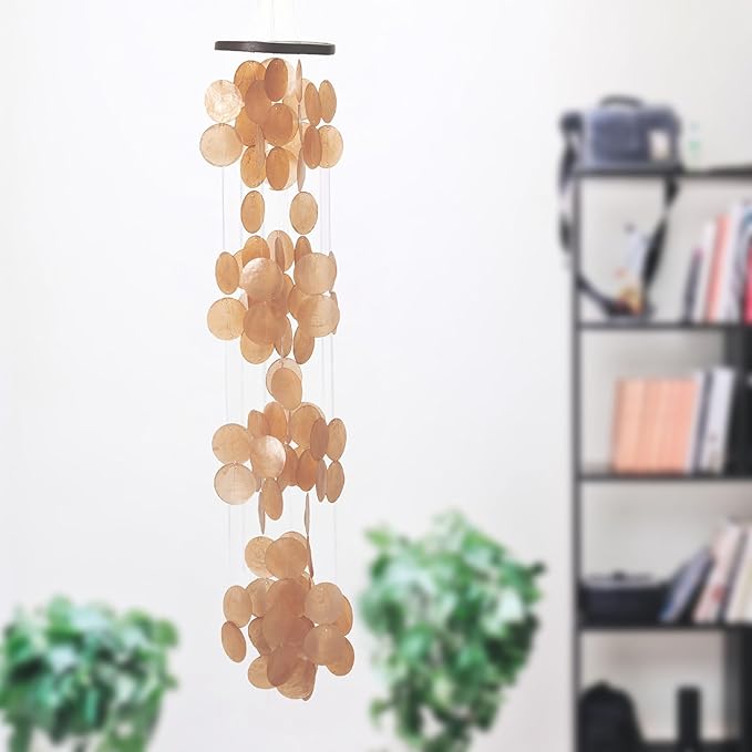 Woodstock Wind Chimes for Outside, Outdoor Decor, Garden and Patio Decor, Capiz Waterfall Wind Chime, 40'' Summer Marigold Wind Chimes (CWSM)