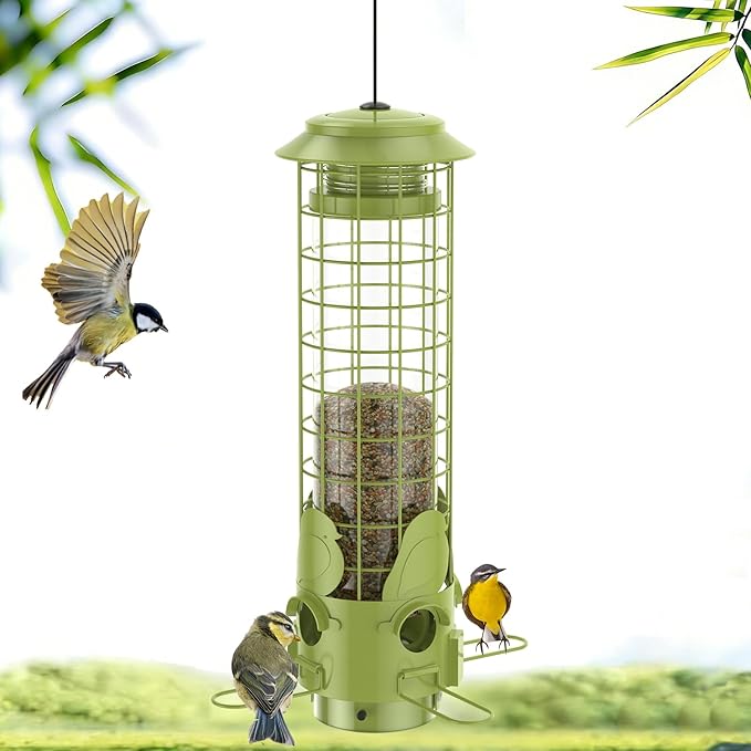 Squirrel Proof Bird Feeders for Outdoors Hanging,Metal Mesh Bird Feeders Weight Activated - Large Tube Wild Bird Feeders Squirrel Proof with 3LB Capacity for Finch, Cardinal, Blue Jay