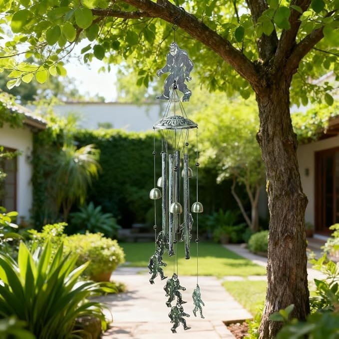 35" Metal Bigfoot Wind Chimes with 6 Chimes and 4 Aluminium Tubes, Bigfoot Gifts for Men and Women, Beautiful Sounds Sasquatch Gifts for Outside, Home, Lawn, Porch, Patio, Garden Decor(Vintage Green)