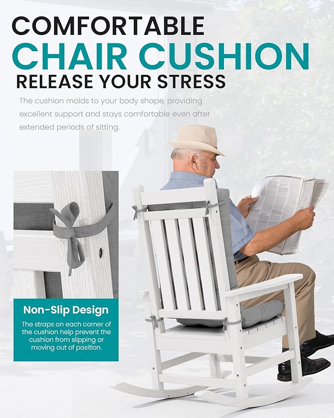 SERWALL HDPE Outdoor Rocking Cushion Set of 4, Memory Foam Cushion Dark Gray