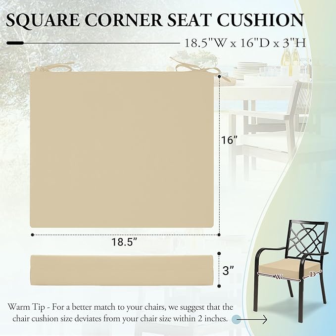 Wellsin Outdoor Chair Cushions for Patio Furniture - Outdoor Cushions for Chairs - Water Resistant Patio Chair Cushions Set of 4, 18.5"X16"X3", Beige