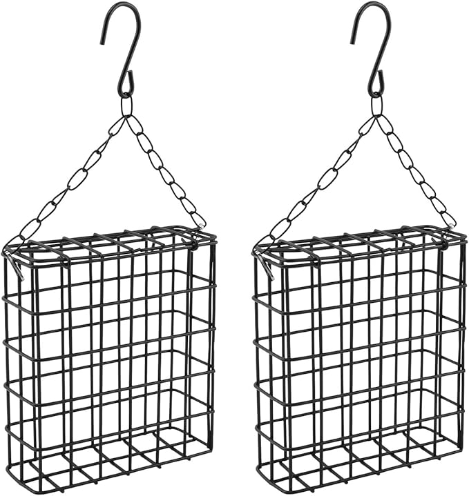 2PCS Outdoor Suet Cage Bird Feeder, Wild Bird Feeder with Single Suet Cake Capacity for Hanging Outside