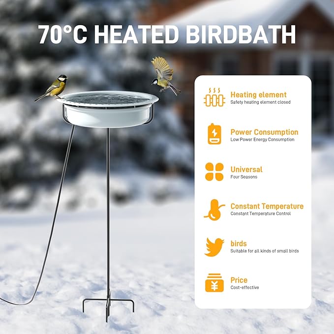 Heated Bird Bath for Winter, Outdoor Pedestal Standing Birdbath with Automatic De-icer, Electric Water Bowl for Outside Gardens, Deck, Yard