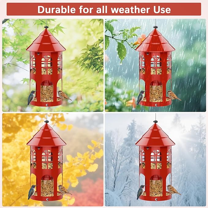 Bird Feeders for Outdoors Hanging, Metal Wild Bird Feeder for Outdside Easy to Clean & Refill, Weatherproof & Large Capacity, Ideal Birdfeeder for Attracting Finch, Cardinal, Blue Jay, Red