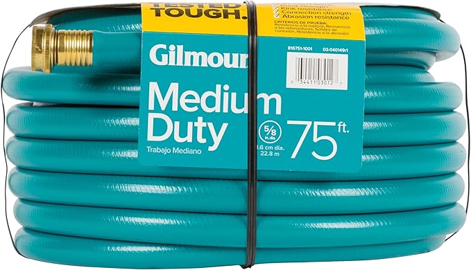 Gilmour Medium Duty 5/8" x 75' Garden Hose, Flexible and Kink Resistant Outdoor Hose